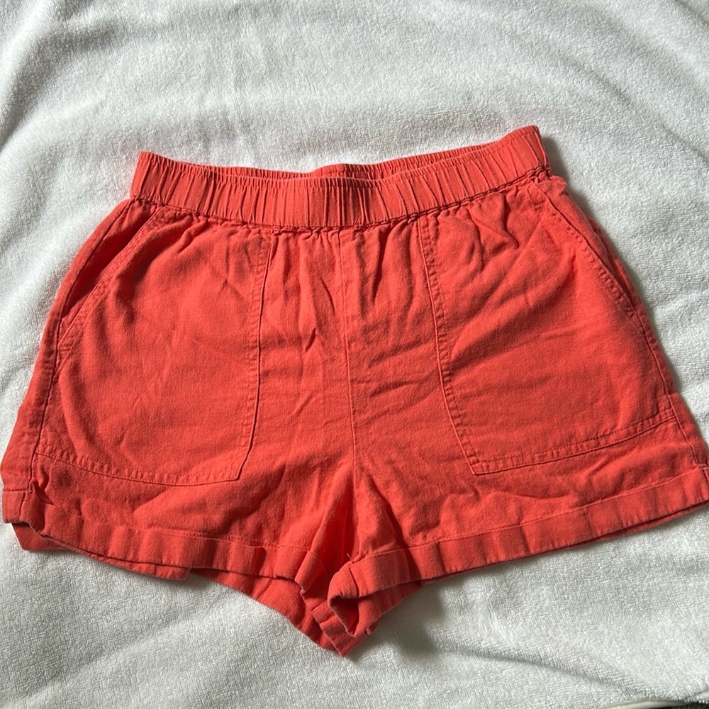 BP Linen Pull on Shorts Orange Red Elastic Waist Small